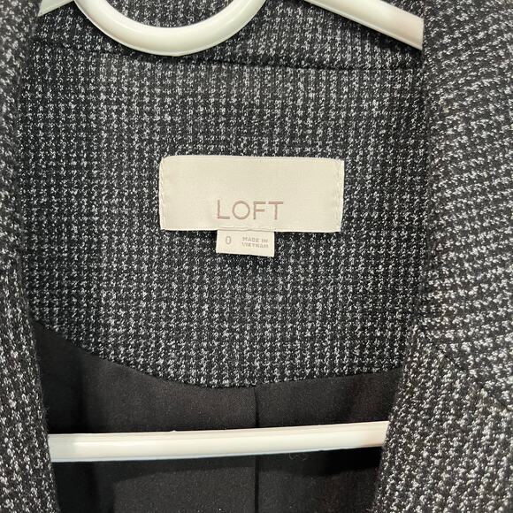 LOFT Blazer Size 0 Gray Houndstooth Classic Work Career Jacket - Picture 4 of 6